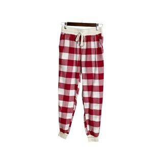 American Eagle Flannel Jogger‎ PJ Pants Size XXS Red Cream